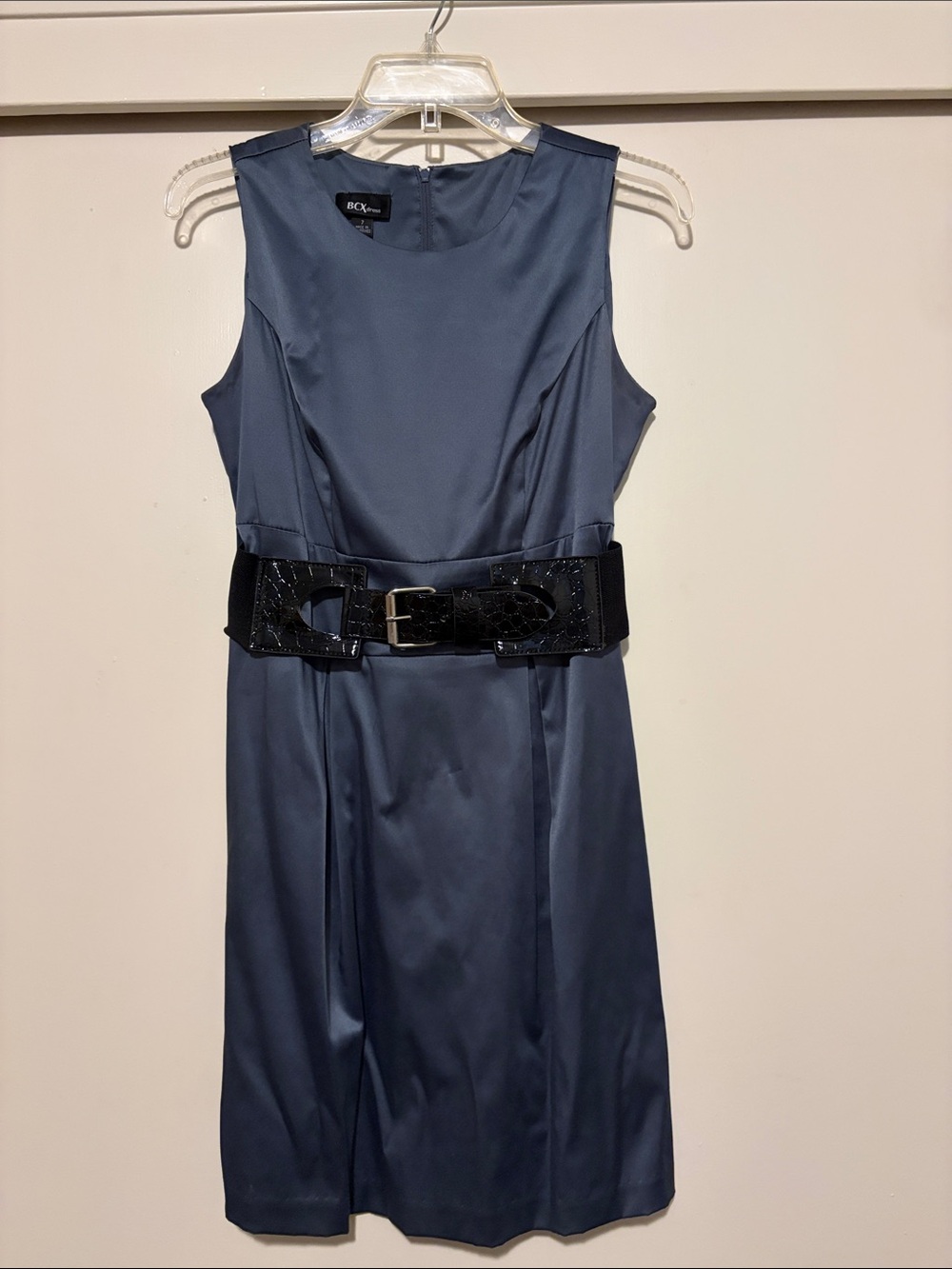 BCX Slate Navy Sheath Dress with Gloss Black Belt
